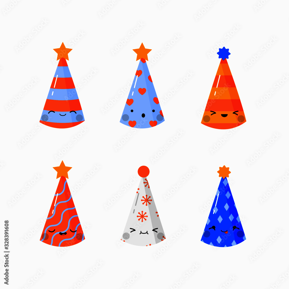 Set Icons Birthday Caps for Celebrations Happy Hats Vector Illustration Set Icons Birthday Caps for Celebrations Happy Hats Vector Illustration