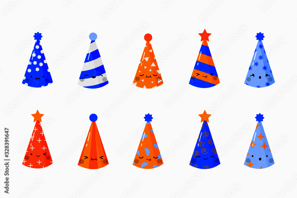 Set Icons Birthday Caps for Celebrations Happy Hats Vector Illustration Set Icons Birthday Caps for Celebrations Happy Hats Vector Illustration