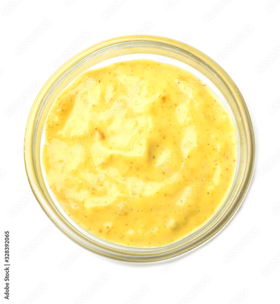 Bowl with tasty sauce on white background Bowl with tasty sauce on white background