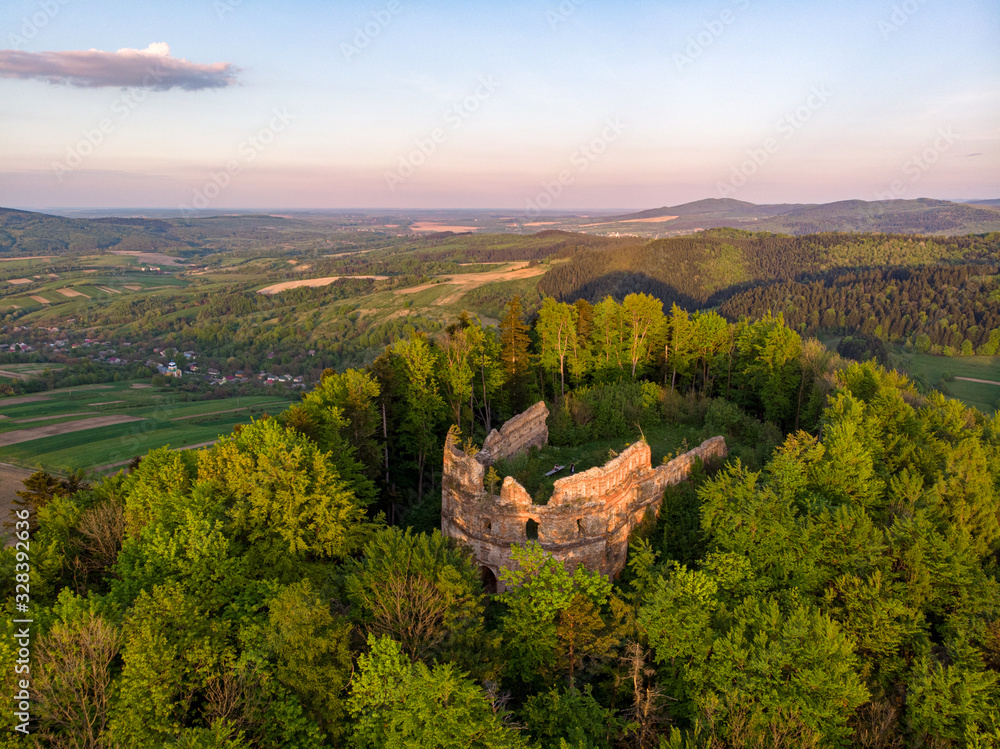Herburt castle, Dobroml, Ukraine. Drone shot