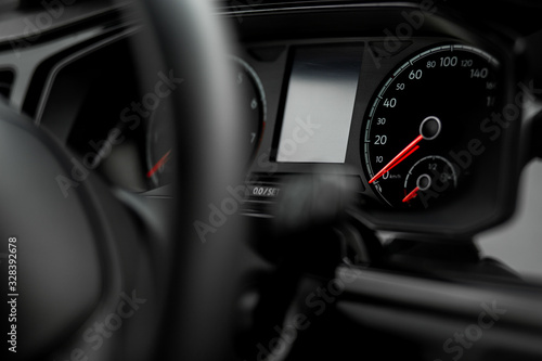 car speedometer close-up.speedometer with red arrow