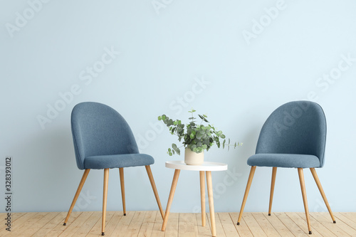 Fotografie Modern chairs and table near color wall