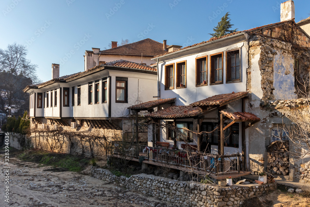 Street and old houses in historical town of Melnik, Bulgaria