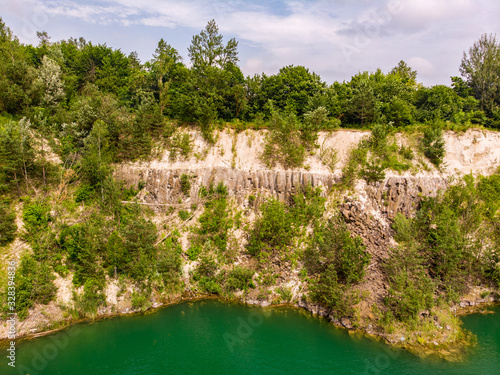 Basalt lake, Ukraine. Drone shot