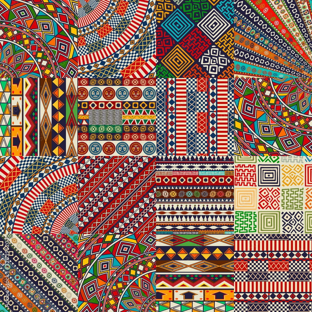 Seamless tribal patchwork - obrazy, fototapety, plakaty 