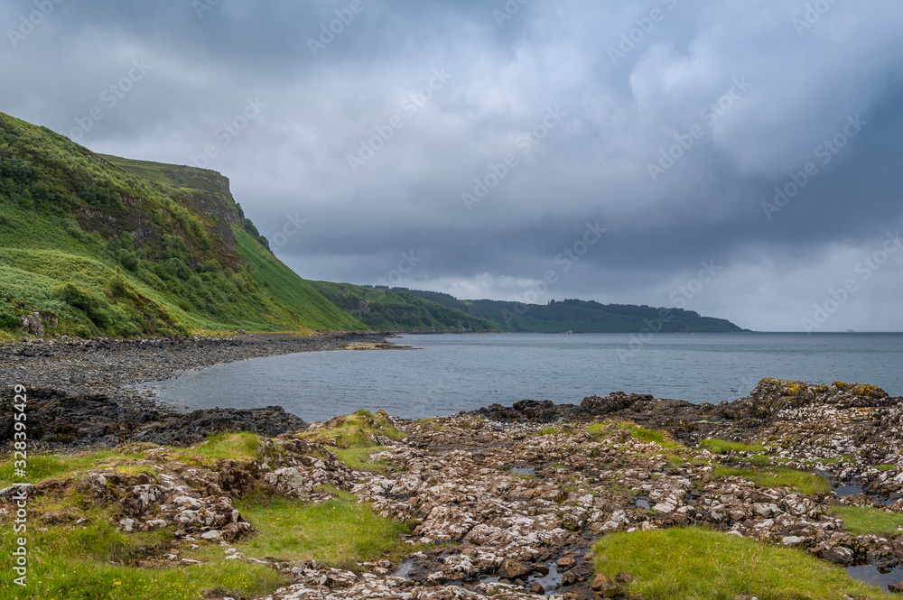 Island of Mull rocks nad sea shore landscape. Virgin nature of Hebrides islands, Scotland.