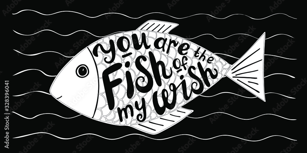 Freehand sketch of fish with scales. vector drawing of fish. Black and ...