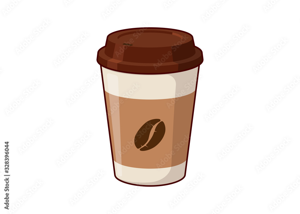 Coffee to go disposable 3d paper cup with coffee beans. Flat isolated