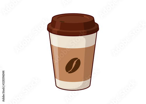 Coffee to go disposable 3d paper cup with coffee beans. Flat isolated vector illustration