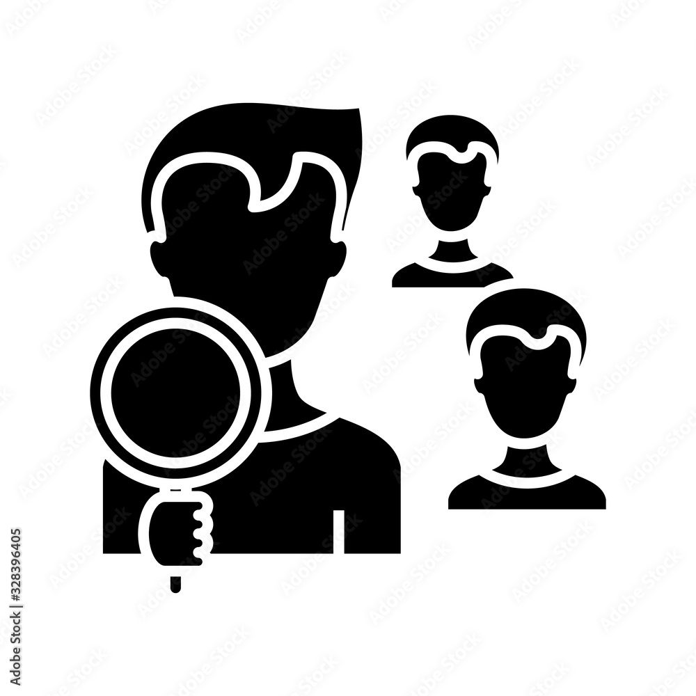 Searching staff black icon, concept illustration, vector flat symbol, glyph sign. Searching staff black icon, concept illustration, vector flat symbol, glyph sign.