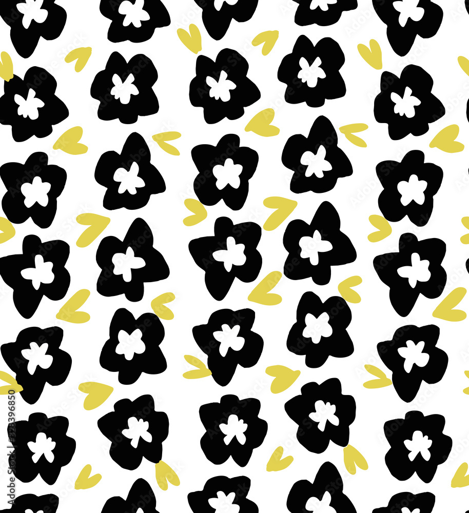 Simple minimal floral seamless black and white pattern with cherry blossom, skandinavian style. Simple minimal floral seamless black and white pattern with cherry blossom, skandinavian style.