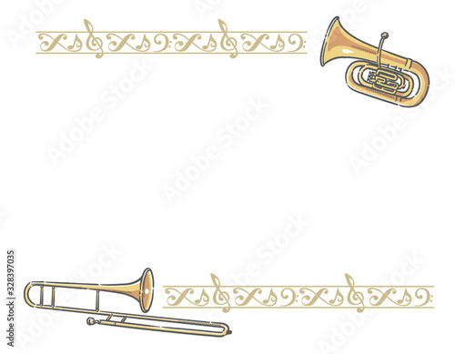 飾り罫と金管楽器のフレーム素材