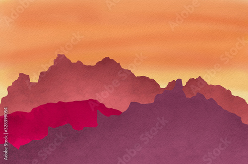 Red and orange sunset on artistic canvas texture background