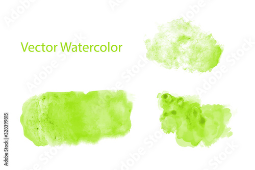 Green watercolor hand drawn isolated vector wash spot on white background for text design, web