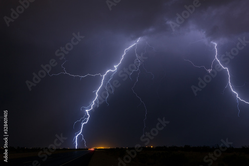 Lightning bolt strike during a thunderstorm