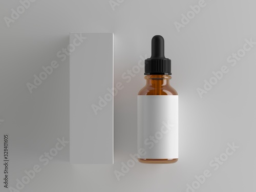 3d render of dropper flacon with blank label