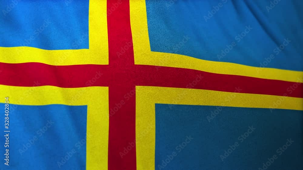 Flag of the Aland Islands, an autonomous region of Finland. Full frame seamlessly looping 3D animation of realistic satin banner.