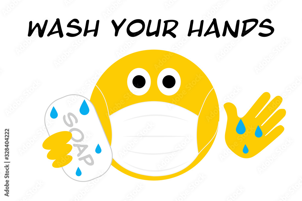 wash your hands emoji washing hands with soap and face mask, its cool to prevent the spread of virus, coronavirus covid19 concept