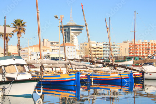Beautiful traditional boats in Palavas les flots, a seaside resort in the south of Montpellier, France