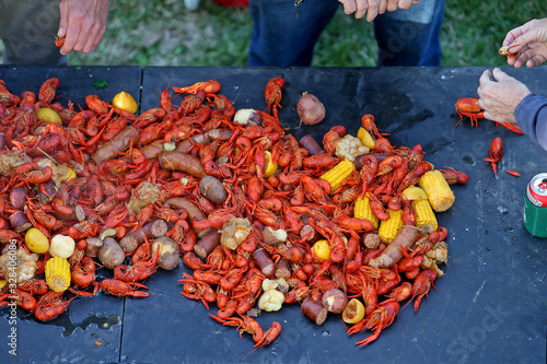 A traditional crawfish boil in New Orleans, Louisiana