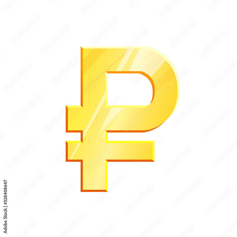 Obraz premium RUB Golden ruble symbol on white background. Finance investment concept. Exchange Russian currency Money banking illustration. Business income earnings. Financial sign stock vector