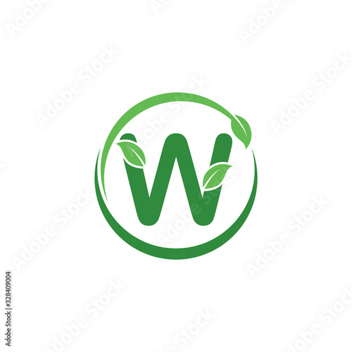 Initial W Letter with Leaf Logo Design Vector