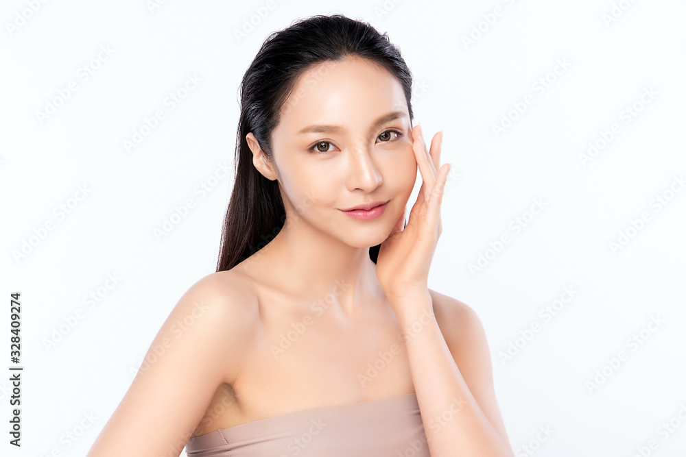 Portrait beautiful young asian woman clean fresh bare skin concept. Asian girl beauty face skincare and health wellness, Facial treatment, Perfect skin, Natural makeup, on white background, Portrait beautiful young asian woman clean fresh bare skin concept. Asian girl beauty face skincare and health wellness, Facial treatment, Perfect skin, Natural makeup, on white background,
