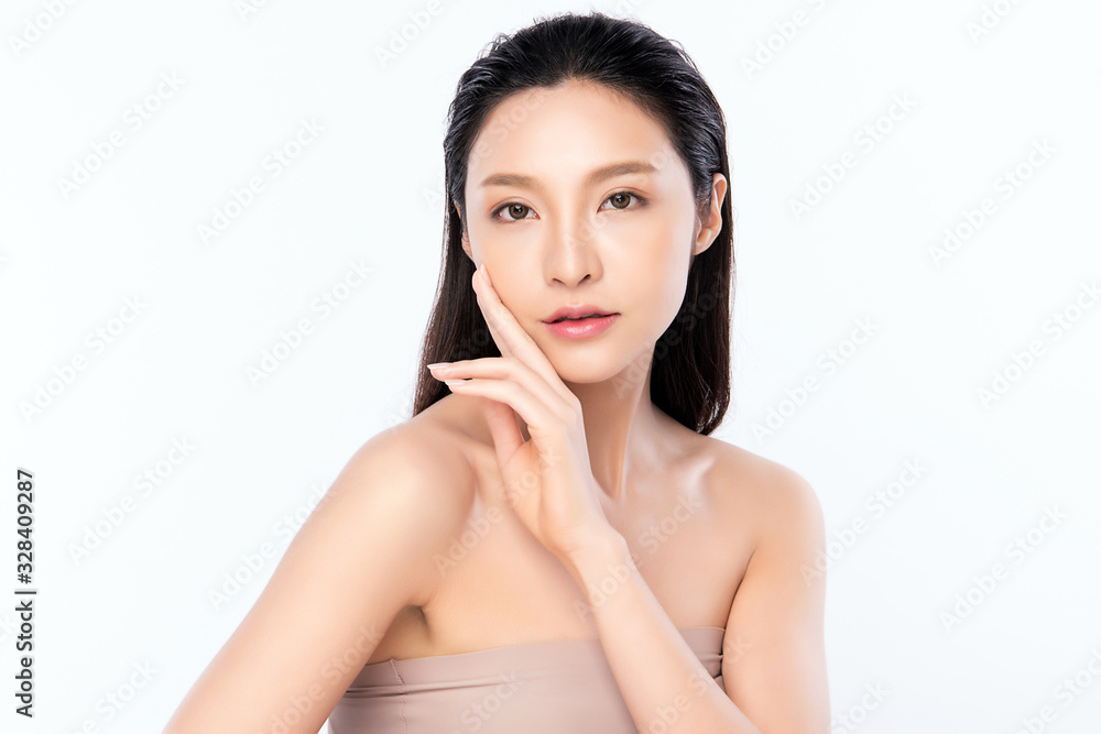Portrait beautiful young asian woman clean fresh bare skin concept. Asian girl beauty face skincare and health wellness, Facial treatment, Perfect skin, Natural makeup, on white background, Portrait beautiful young asian woman clean fresh bare skin concept. Asian girl beauty face skincare and health wellness, Facial treatment, Perfect skin, Natural makeup, on white background,