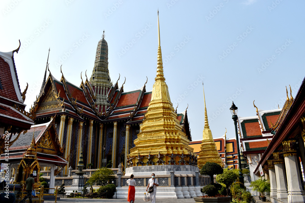 Golden pagoda at Wat Phra Kaew, Bangkok, Thailand.