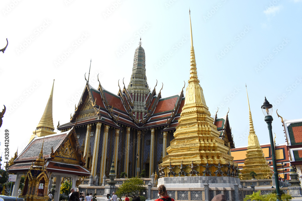 Golden pagoda at Wat Phra Kaew, Bangkok, Thailand.
