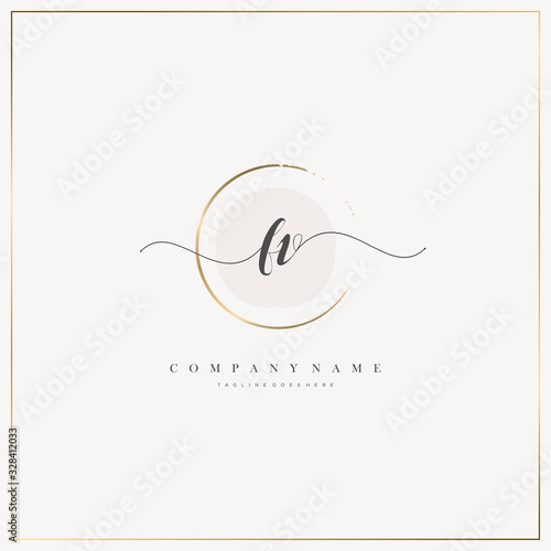 FV Initial Letter handwriting logo hand drawn template vector, logo for beauty, cosmetics, wedding, fashion and business photo