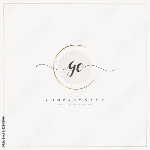 GE Initial Letter handwriting logo hand drawn template vector, logo for beauty, cosmetics, wedding, fashion and business