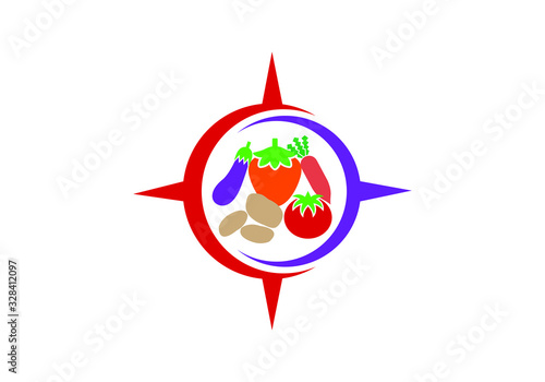 Vector logo design template with vegetable icon, abstract emblem for organic shop, healthy food store or vegetarian cafe