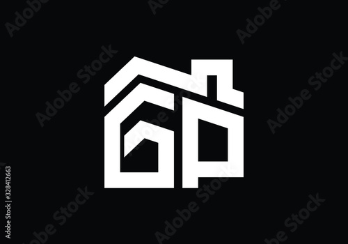 Initial Letter G and P with the roof. Real estate logo design concept.