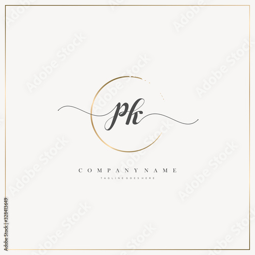 PK Initial Letter handwriting logo hand drawn template vector, logo for beauty, cosmetics, wedding, fashion and business