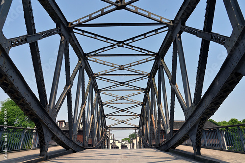 Waibaidu railway bridge on Suzhou River, old Shanghai, China