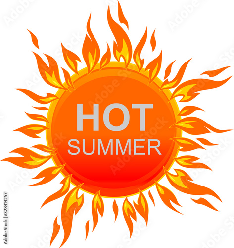 Hot Summer Sun Icon Design, Cartoon Style Illustration