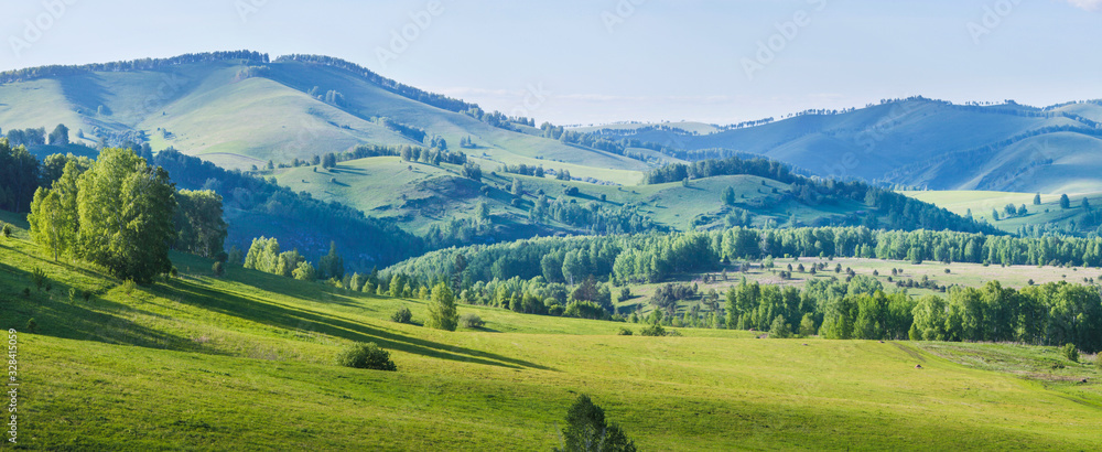 Green meadows and mountain slopes, summer, panorama nature
