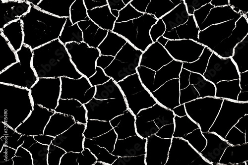 Filled black background with white cracked texture illustration.