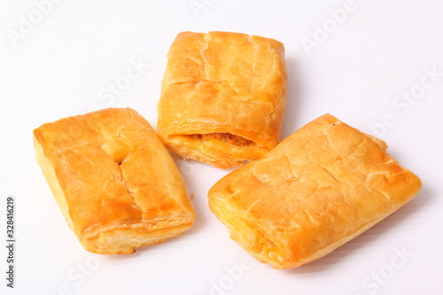 Close up puff pastry on a white background