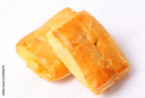 Close up puff pastry on a white background