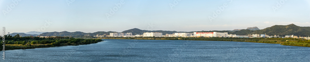 Panoramic view of the both side of Nakdong river in Gumi-Si, South Korea.