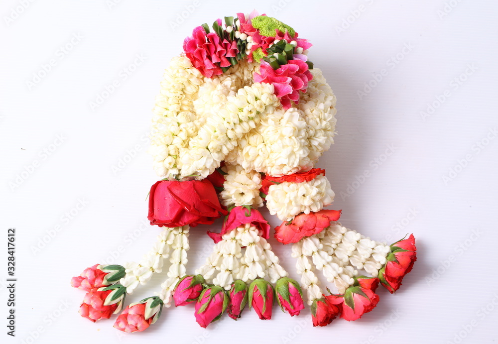 Thai garland colorful flower on white background