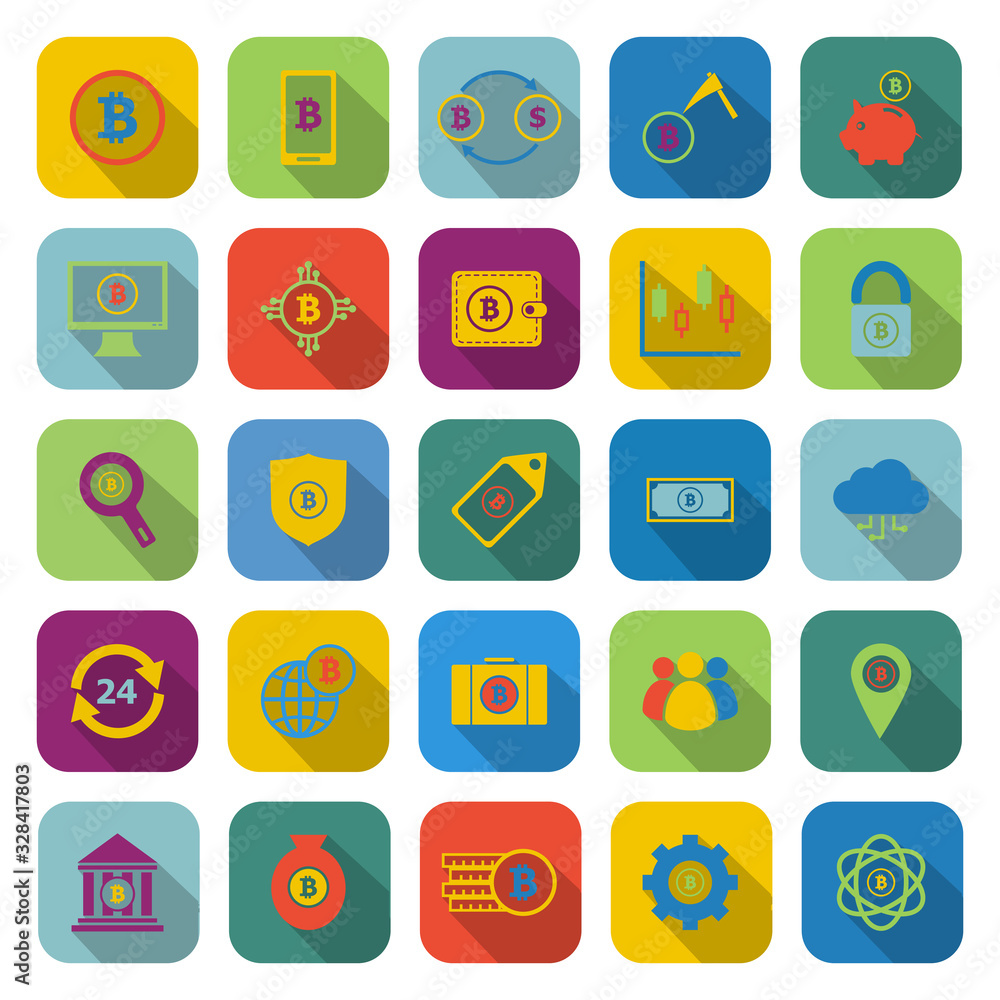 Bitcoin flat color icons with long shadow Bitcoin flat color icons with long shadow