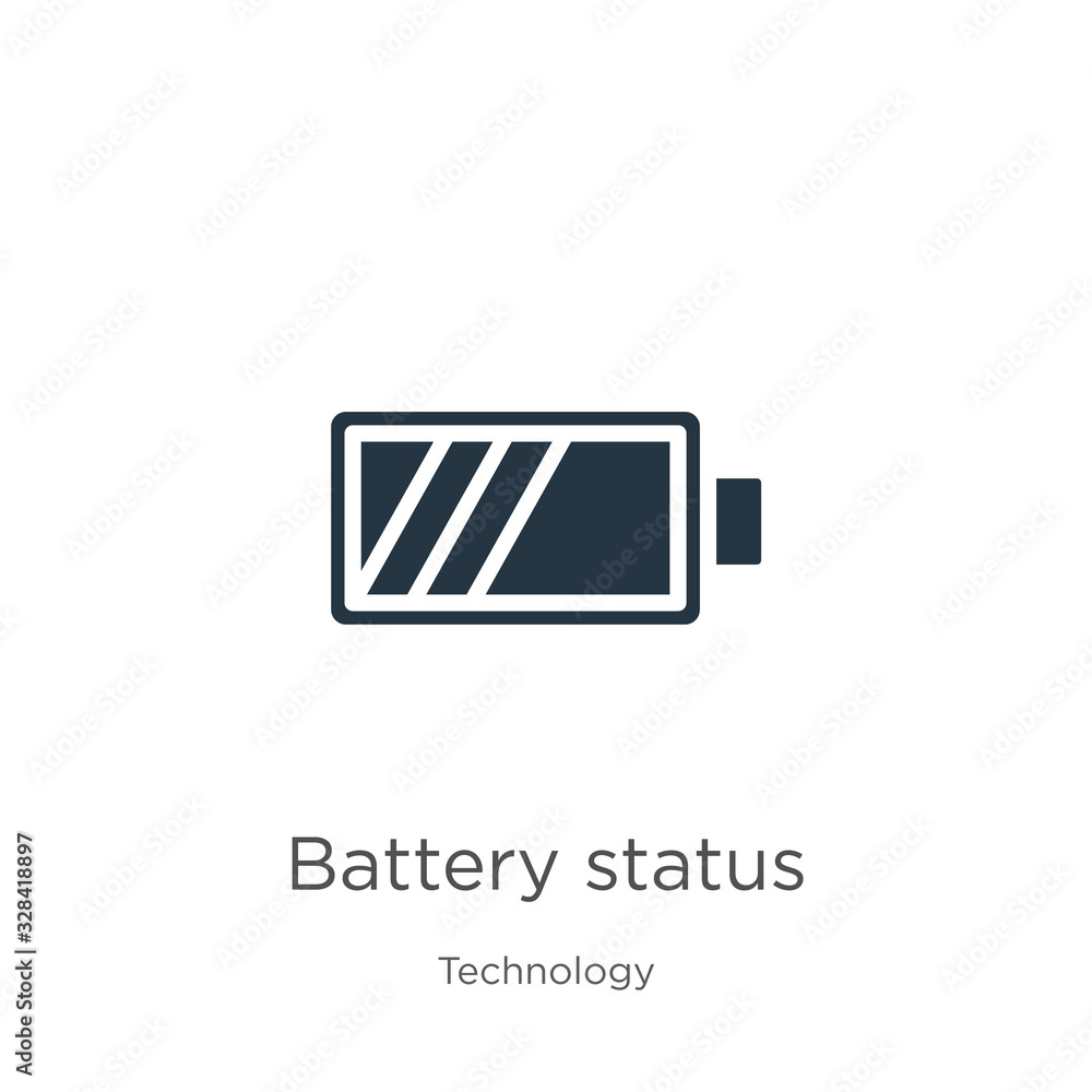Battery status icon vector. Trendy flat battery status icon from technology collection isolated on white background. Vector illustration can be used for web and mobile graphic design, logo, eps10 Battery status icon vector. Trendy flat battery status icon from technology collection isolated on white background. Vector illustration can be used for web and mobile graphic design, logo, eps10
