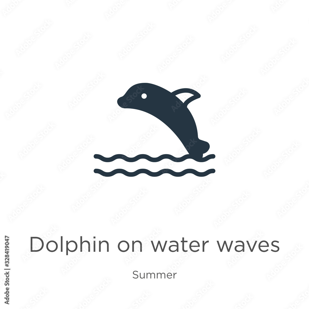 Dolphin on water waves icon vector. Trendy flat dolphin on water waves icon from summer collection isolated on white background. Vector illustration can be used for web and mobile graphic design, Dolphin on water waves icon vector. Trendy flat dolphin on water waves icon from summer collection isolated on white background. Vector illustration can be used for web and mobile graphic design,