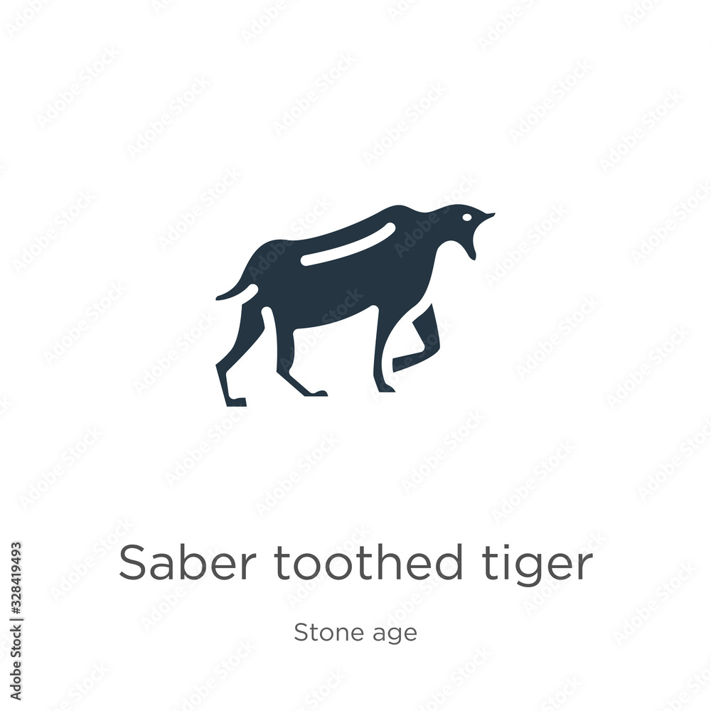 Saber toothed tiger icon vector. Trendy flat saber toothed tiger icon from stone age collection isolated on white background. Vector illustration can be used for web and mobile graphic design, logo, Saber toothed tiger icon vector. Trendy flat saber toothed tiger icon from stone age collection isolated on white background. Vector illustration can be used for web and mobile graphic design, logo,