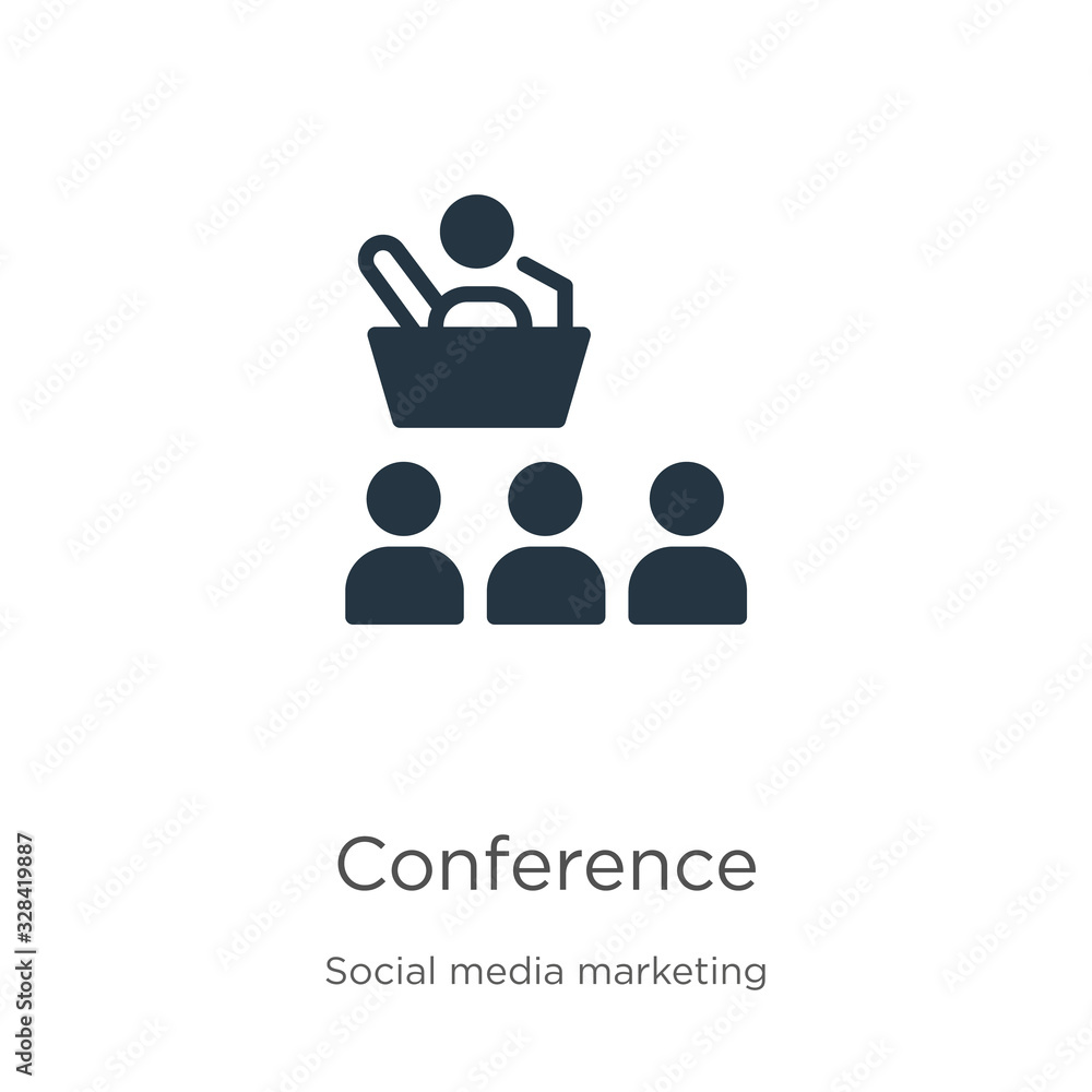 Conference icon vector. Trendy flat conference icon from social media marketing collection isolated on white background. Vector illustration can be used for web and mobile graphic design, logo, eps10 Conference icon vector. Trendy flat conference icon from social media marketing collection isolated on white background. Vector illustration can be used for web and mobile graphic design, logo, eps10