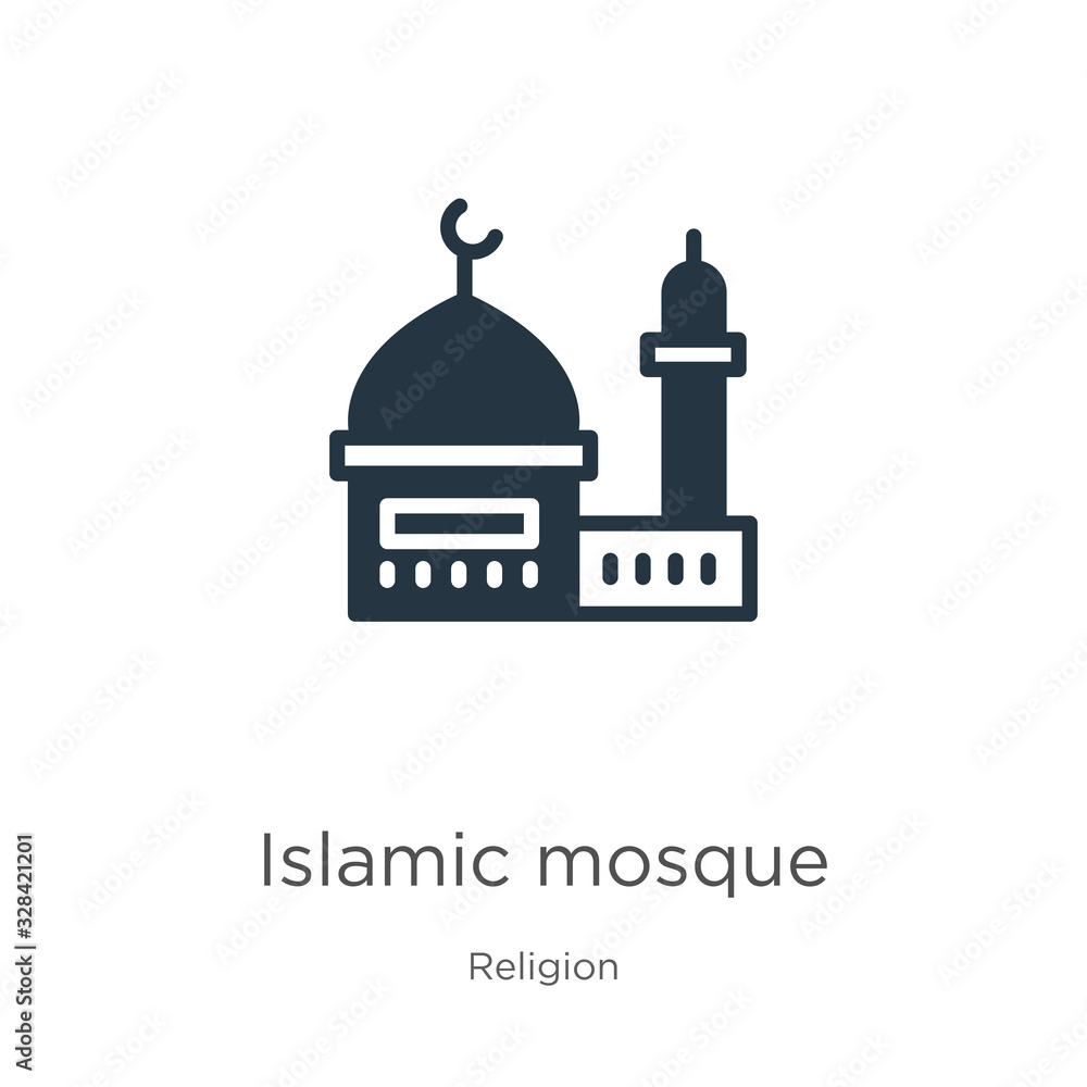 Islamic mosque icon vector. Trendy flat islamic mosque icon from religion collection isolated on white background. Vector illustration can be used for web and mobile graphic design, logo, eps10 Islamic mosque icon vector. Trendy flat islamic mosque icon from religion collection isolated on white background. Vector illustration can be used for web and mobile graphic design, logo, eps10