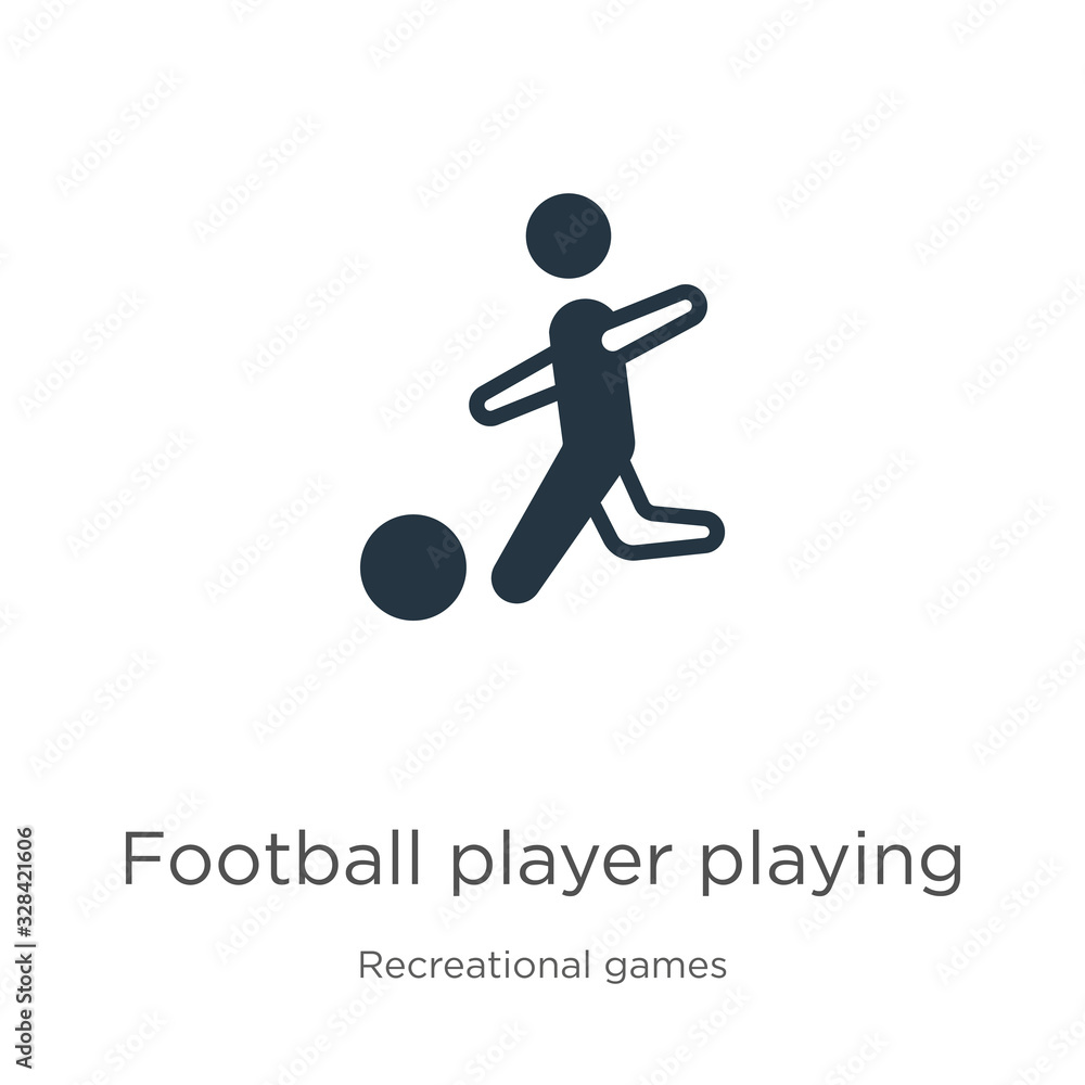 Football player playing icon vector. Trendy flat football player playing icon from recreational games collection isolated on white background. Vector illustration can be used for web and mobile Football player playing icon vector. Trendy flat football player playing icon from recreational games collection isolated on white background. Vector illustration can be used for web and mobile